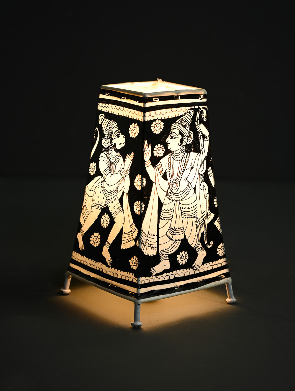 Andhra Leather Craft Lamp Shade - Monochrome Ramayanam - Height 8 inches