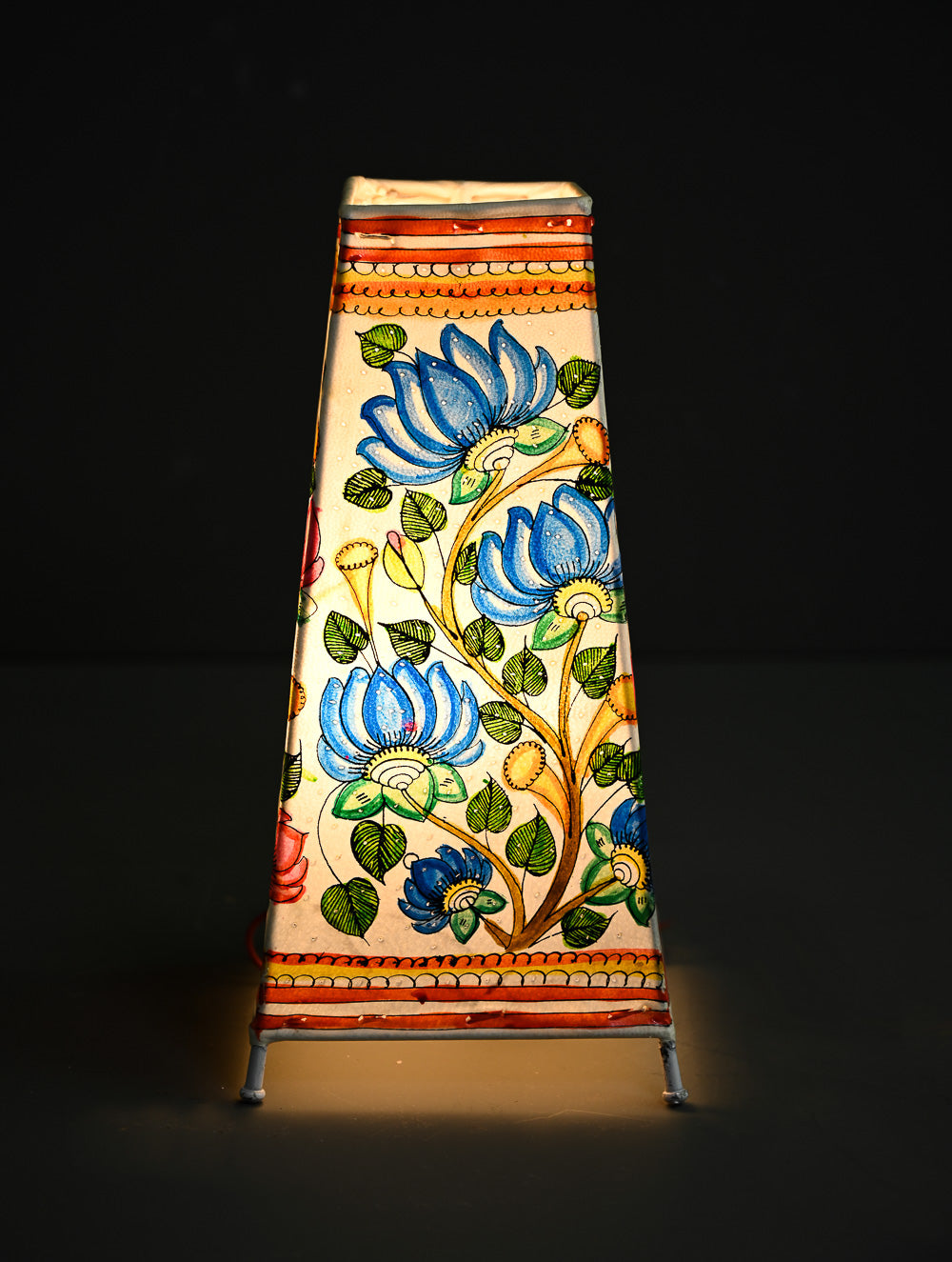 Andhra Leather Craft Lamp Shade - Kusum Tarang -  Height 12 inches 