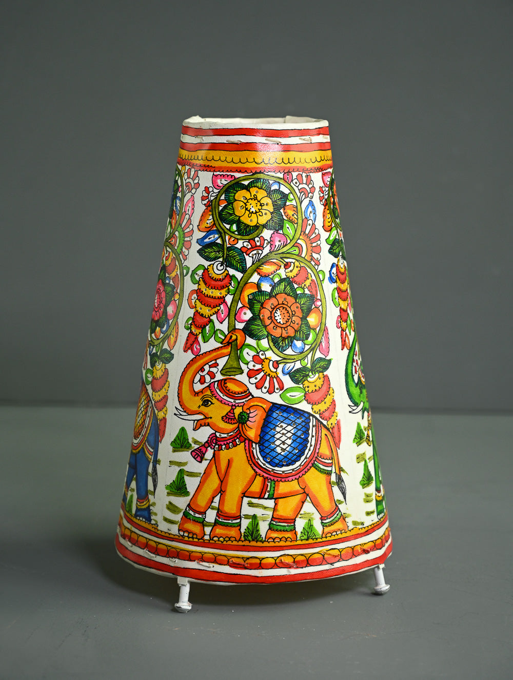 Andhra Leather Craft Lamp Shade - Gajavana -  Height 12 inches 