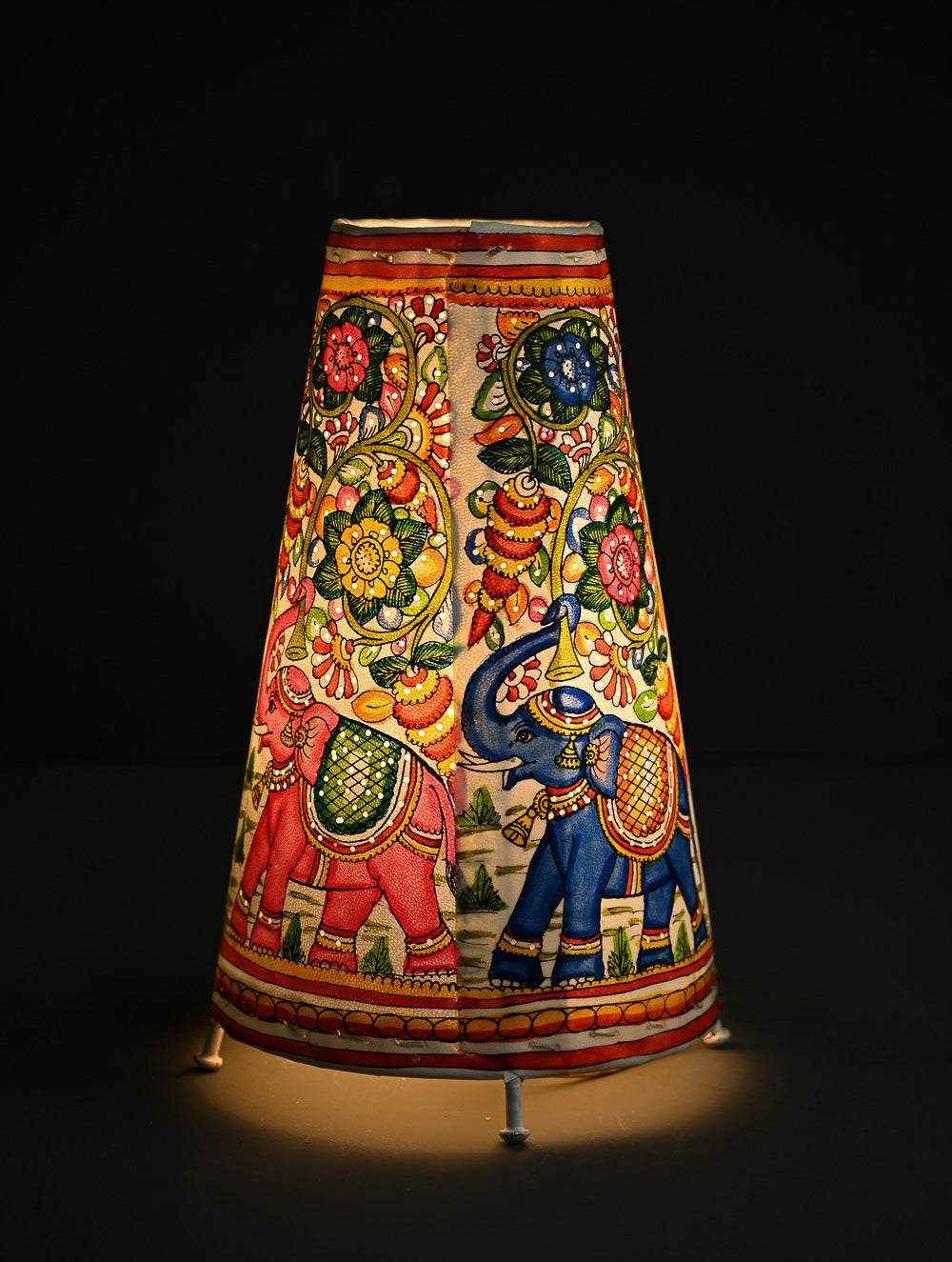 Andhra Leather Craft Lamp Shade - Gajavana -  Height 12 inches 