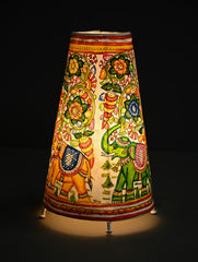 Andhra Leather Craft Lamp Shade - Gajavana -  Height 12 inches 