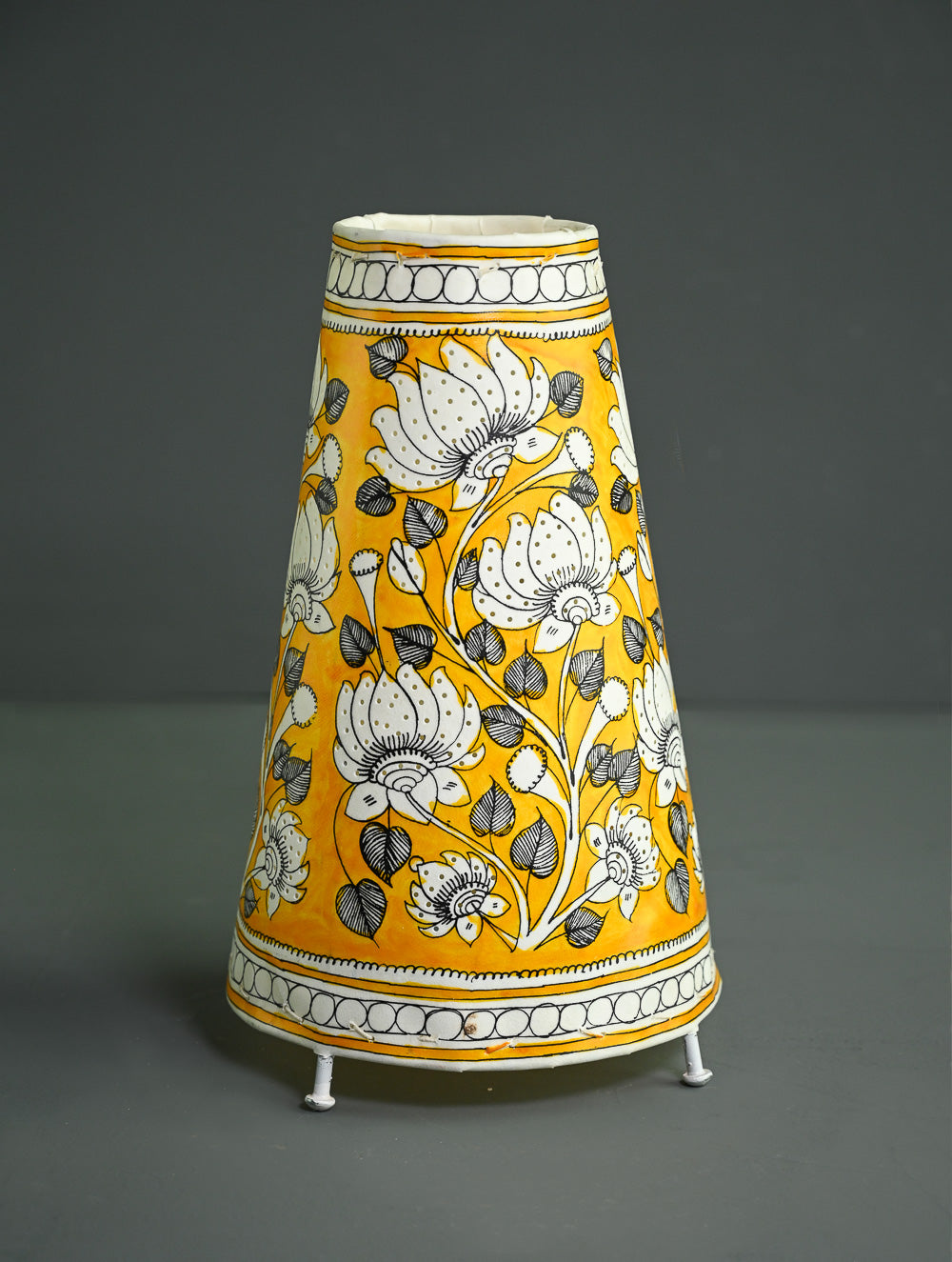 Andhra Leather Craft Lamp Shade - Golden Blooms -  Height 12 inches 