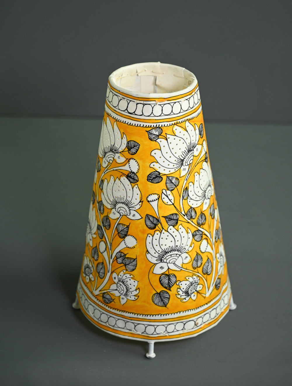 Andhra Leather Craft Lamp Shade - Golden Blooms -  Height 12 inches 