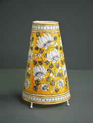 Andhra Leather Craft Lamp Shade - Golden Blooms -  Height 12 inches 