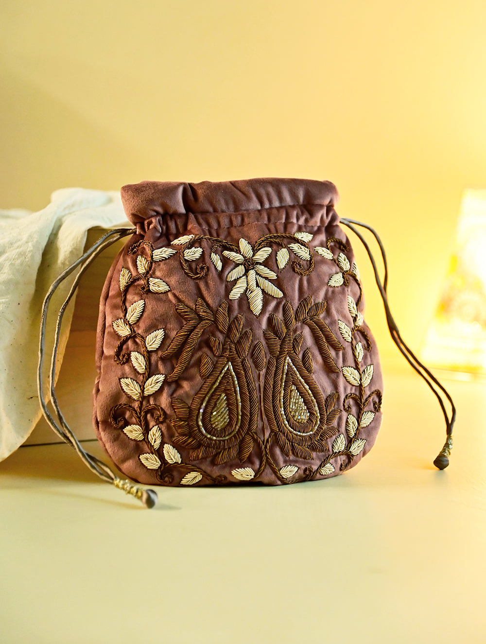 Shahi Nazakat. Zardozi & Resham Embroidered Evening Potli Bag - Mahtab
