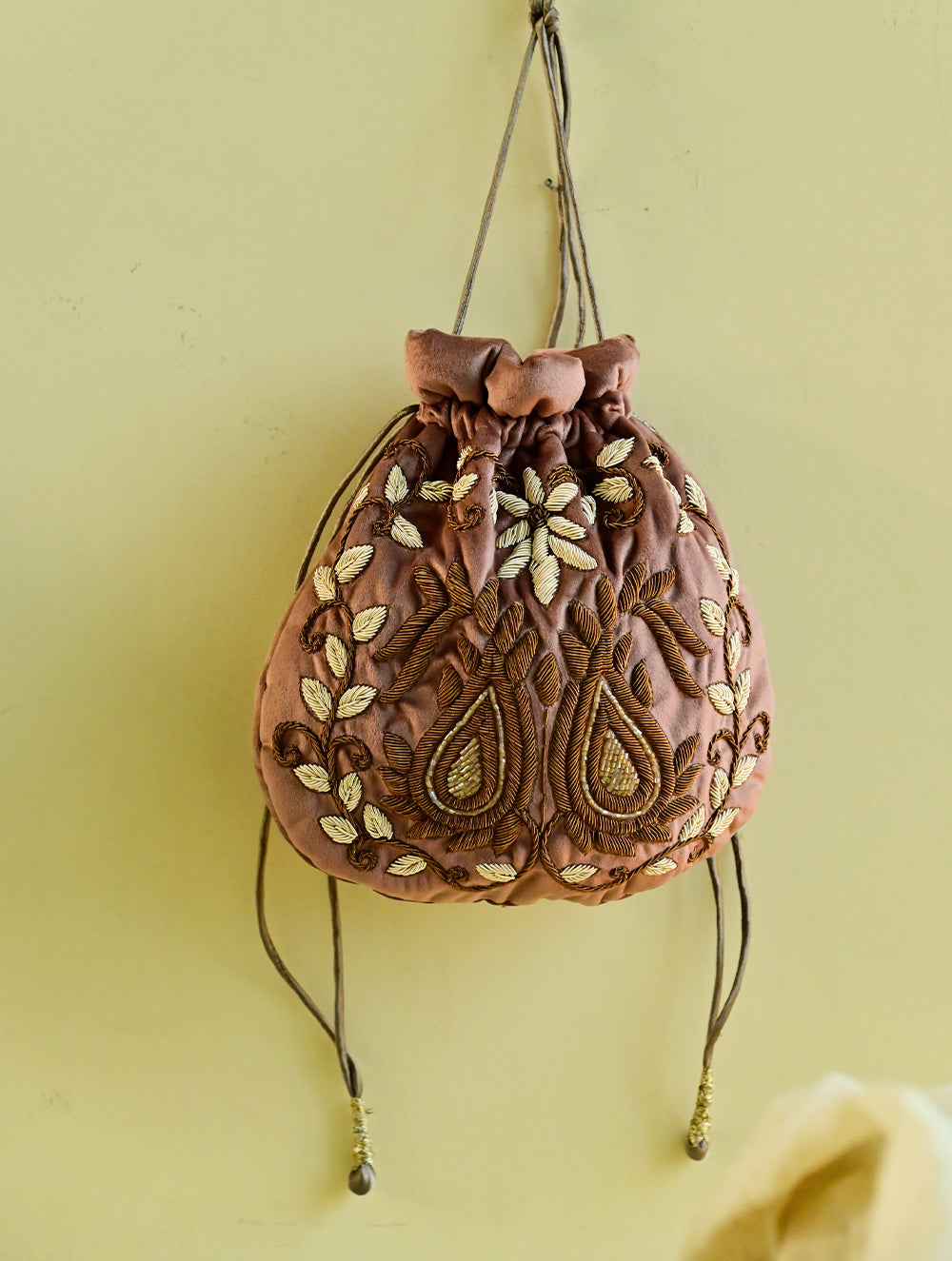 Shahi Nazakat. Zardozi & Resham Embroidered Evening Potli Bag - Mahtab