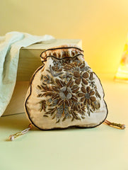 Shahi Nazakat. Zardozi & Resham Embroidered Evening Potli Bag - Afsana