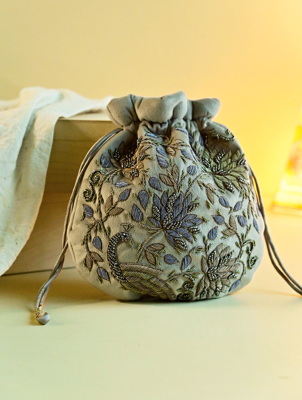 Shahi Nazakat. Zardozi & Resham Embroidered Evening Potli Bag - Aaraish