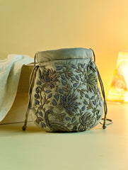 Shahi Nazakat. Zardozi & Resham Embroidered Evening Potli Bag - Aaraish
