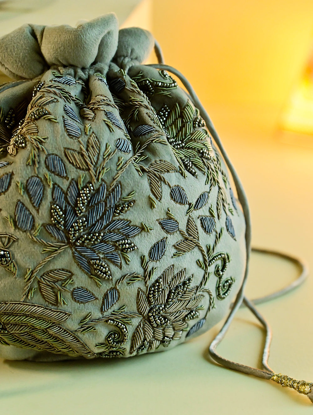 Shahi Nazakat. Zardozi & Resham Embroidered Evening Potli Bag - Aaraish