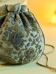 Shahi Nazakat. Zardozi & Resham Embroidered Evening Potli Bag - Aaraish