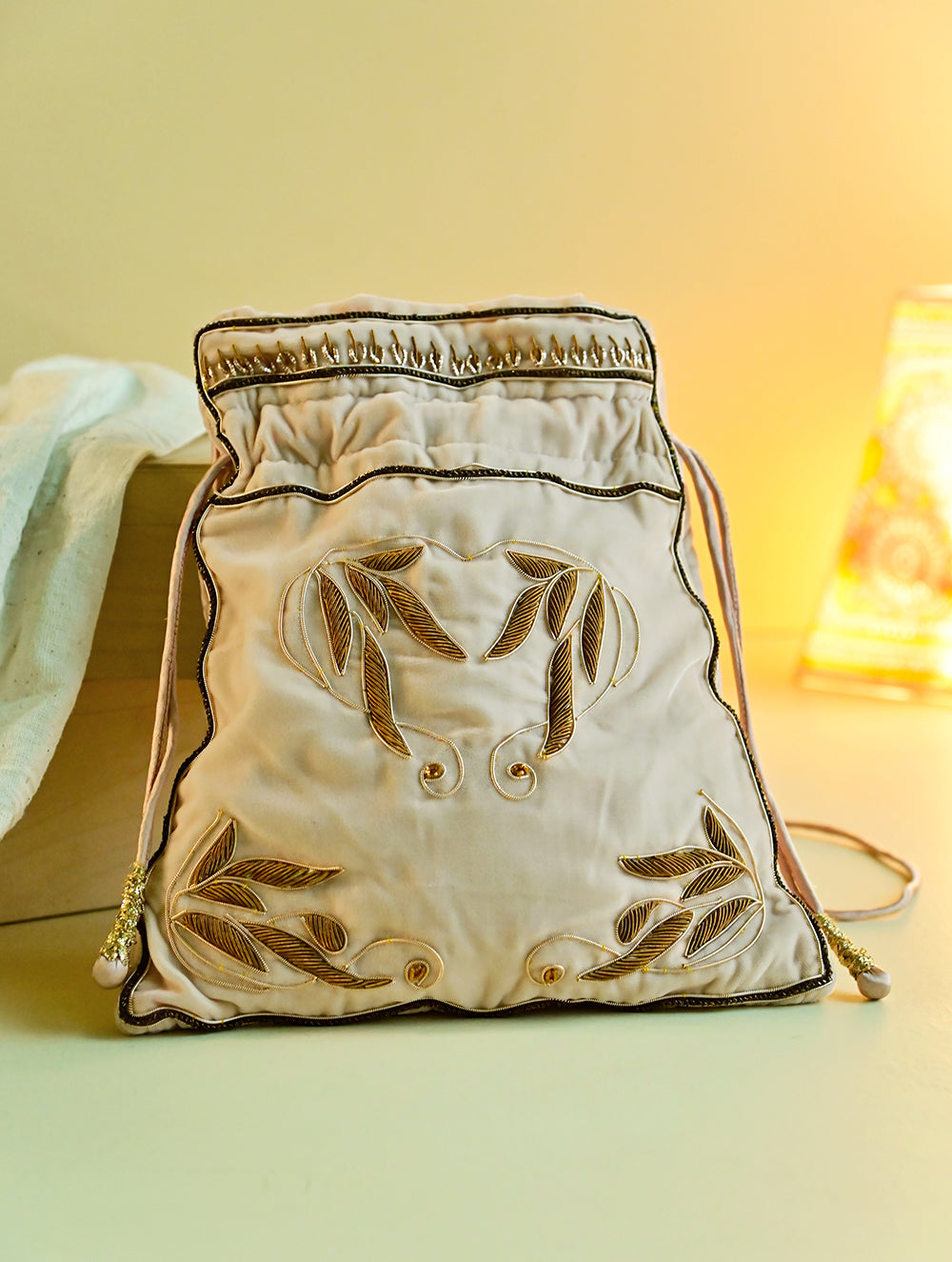 Shahi Nazakat. Zardozi & Resham Embroidered Evening Potli Bag - Naaz