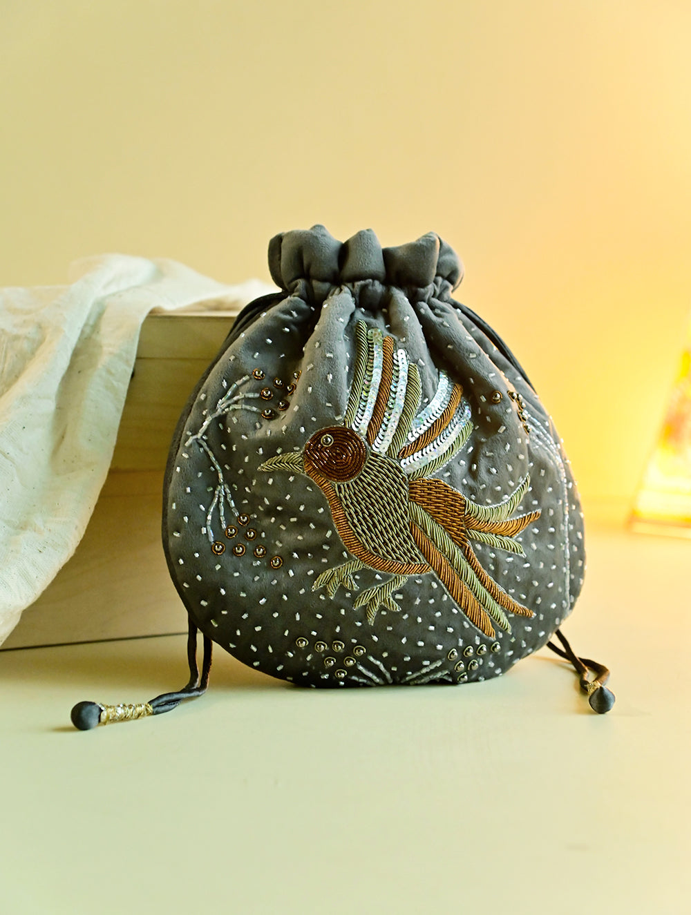 Shahi Nazakat. Zardozi & Resham Embroidered Evening Potli Bag - Rangrez