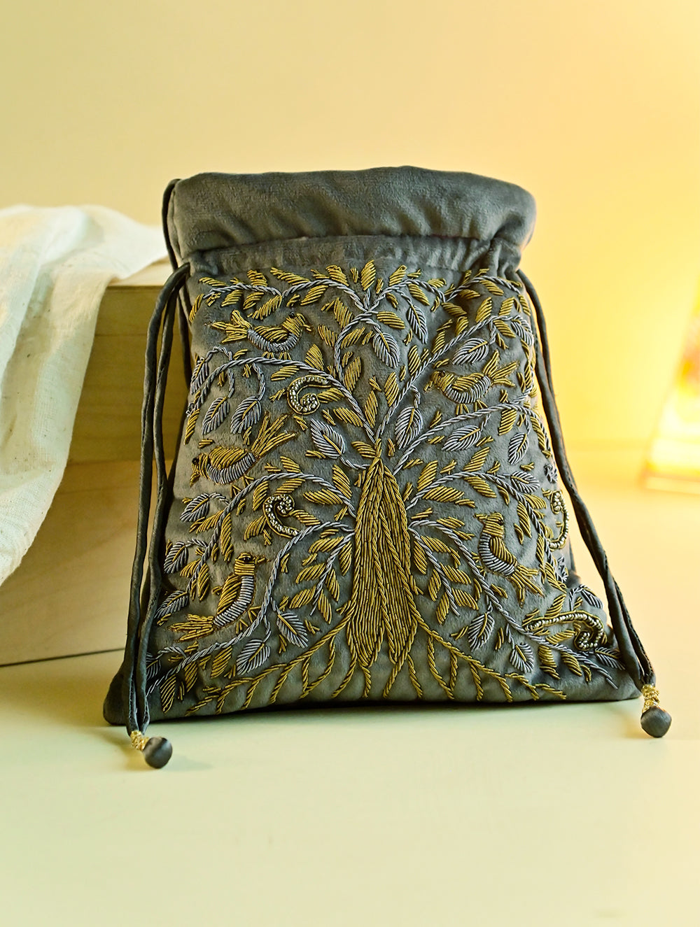 Shahi Nazakat. Zardozi & Resham Embroidered Evening Potli Bag - Parizaad