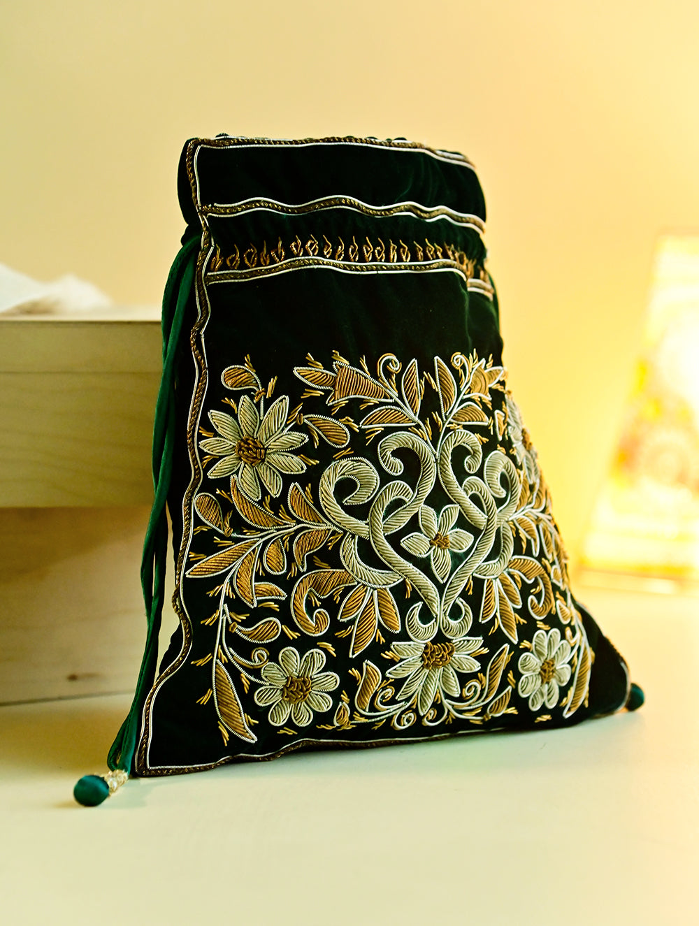 Shahi Nazakat. Zardozi & Resham Embroidered Evening Potli Bag - Gulnaar
