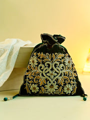 Shahi Nazakat. Zardozi & Resham Embroidered Evening Potli Bag - Gulnaar