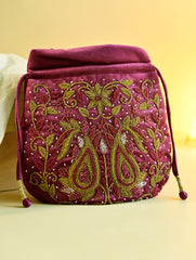 Shahi Nazakat. Zardozi & Resham Embroidered Evening Potli Bag - Dilruba