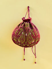 Shahi Nazakat. Zardozi & Resham Embroidered Evening Potli Bag - Dilruba