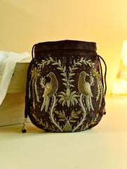 Shahi Nazakat. Zardozi & Resham Embroidered Evening Potli Bag - Afreen