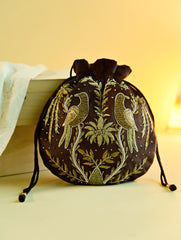 Shahi Nazakat. Zardozi & Resham Embroidered Evening Potli Bag - Afreen