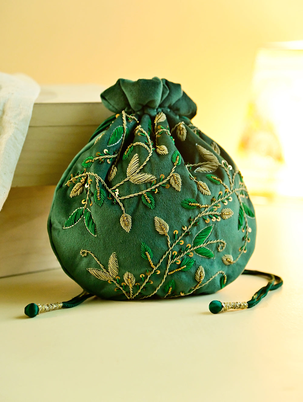Shahi Nazakat. Zardozi & Resham Embroidered Evening Potli Bag - Gulrukh