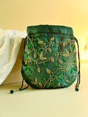Shahi Nazakat. Zardozi & Resham Embroidered Evening Potli Bag - Gulrukh