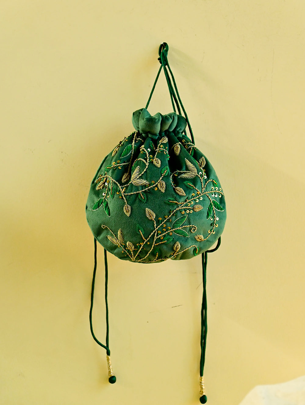 Shahi Nazakat. Zardozi & Resham Embroidered Evening Potli Bag - Gulrukh
