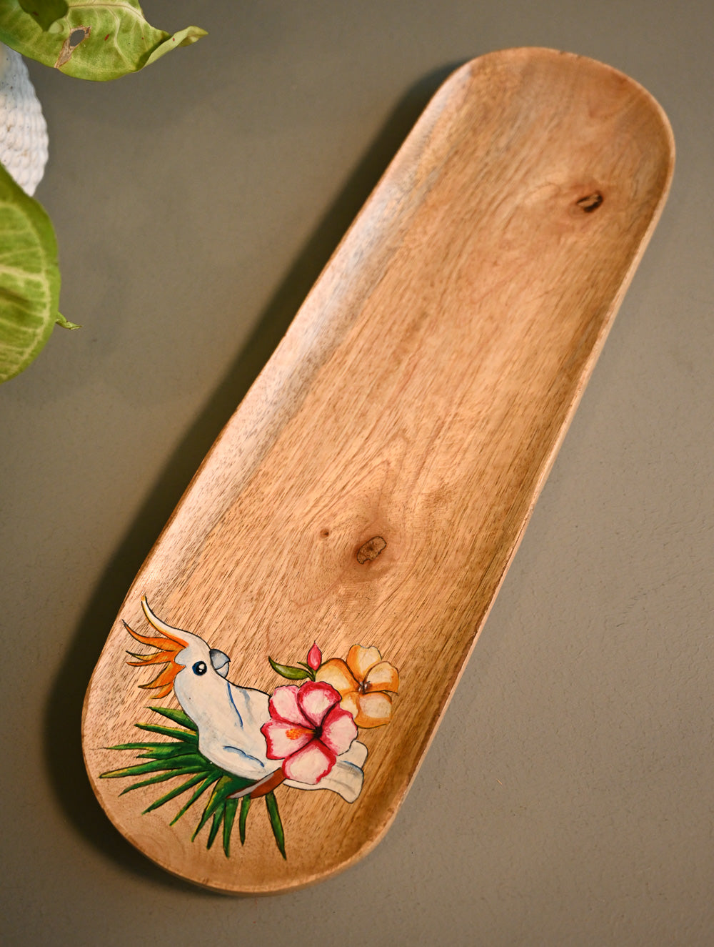 The Pahadi Serveware : Handmade Uttarakhand Wooden Long Tray - Cockatoo Garden 