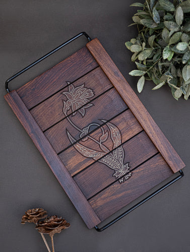 Tarakashi Wooden Inlay Decorative Tray- Floral