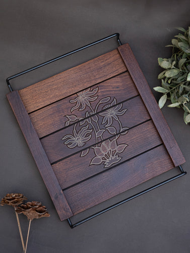Tarakashi Wooden Inlay Decorative Tray- Floral