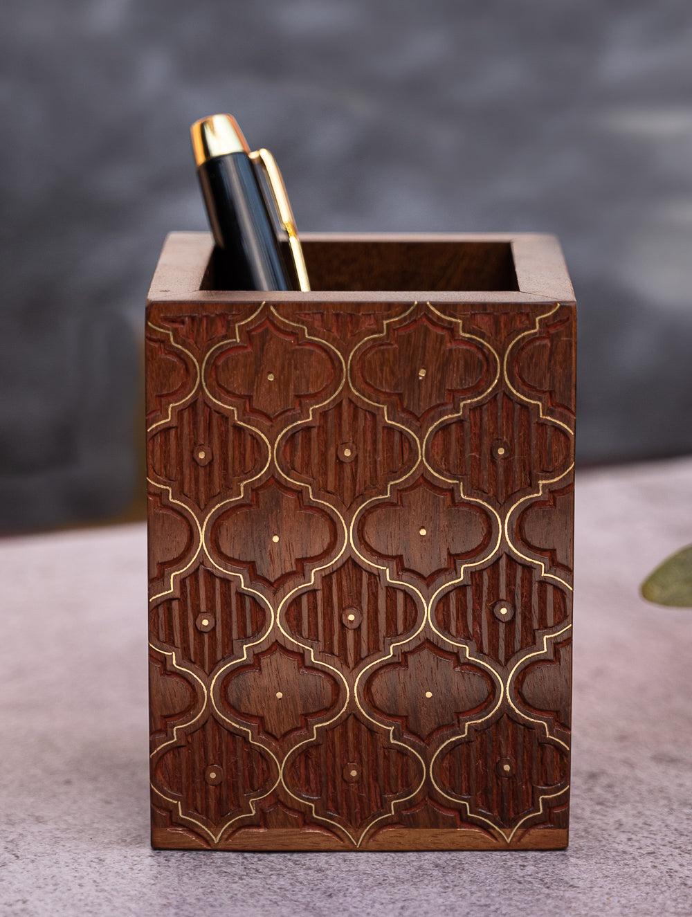 Tarakashi Wooden Inlay Pen Holder- Abstract