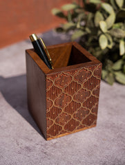 Tarakashi Wooden Inlay Pen Holder- Abstract