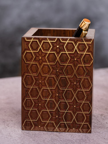 Tarakashi Wooden Inlay Pen Holder- Floral