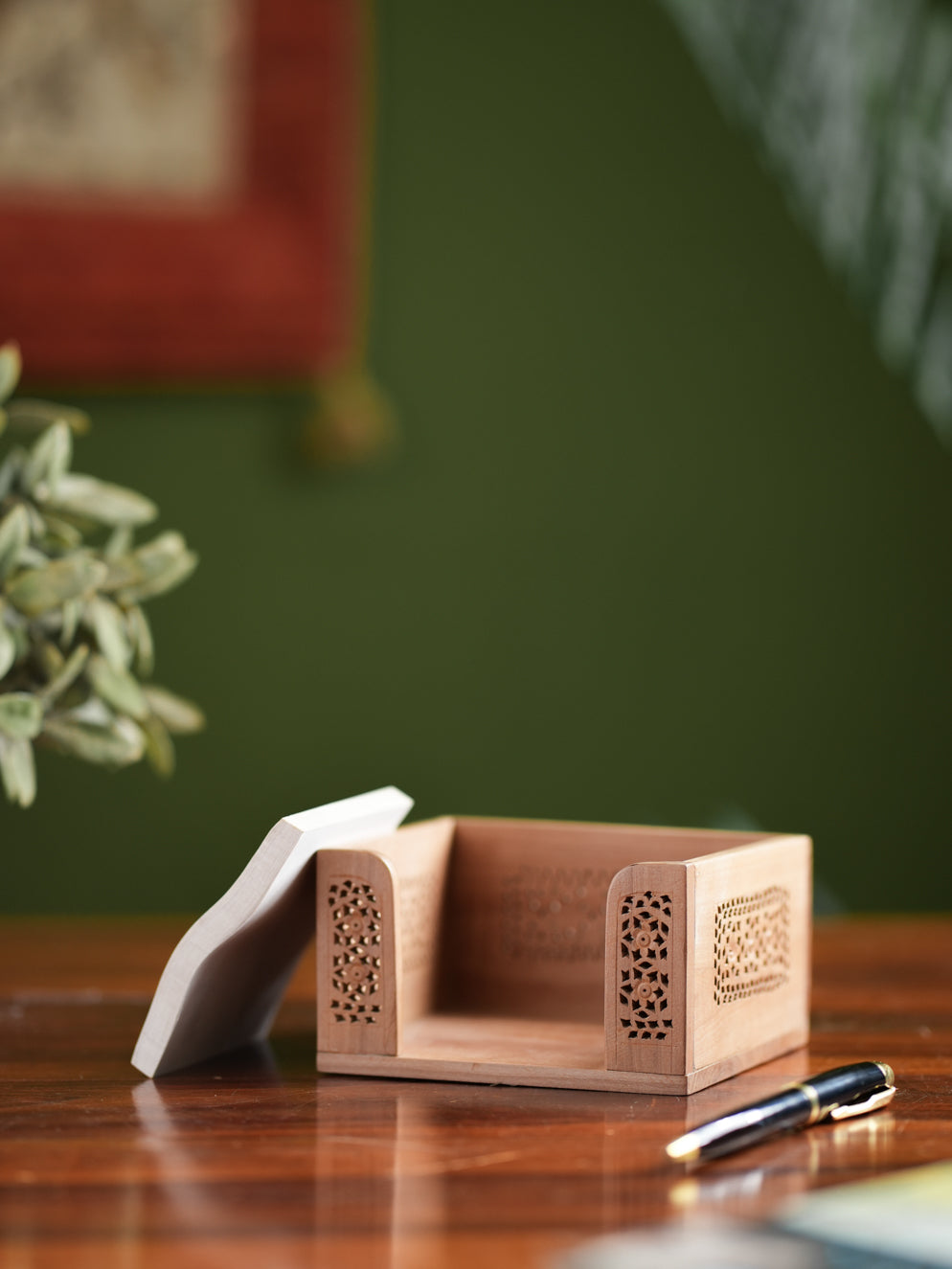 The India Craft House Intricate, Wooden Jaali Card and Paper Holder (Set of 2)