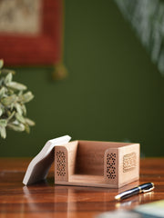 The India Craft House Intricate, Wooden Jaali Card and Paper Holder (Set of 2)