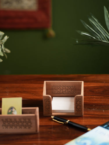 The India Craft House Intricate, Wooden Jaali Card and Paper Holder (Set of 2)