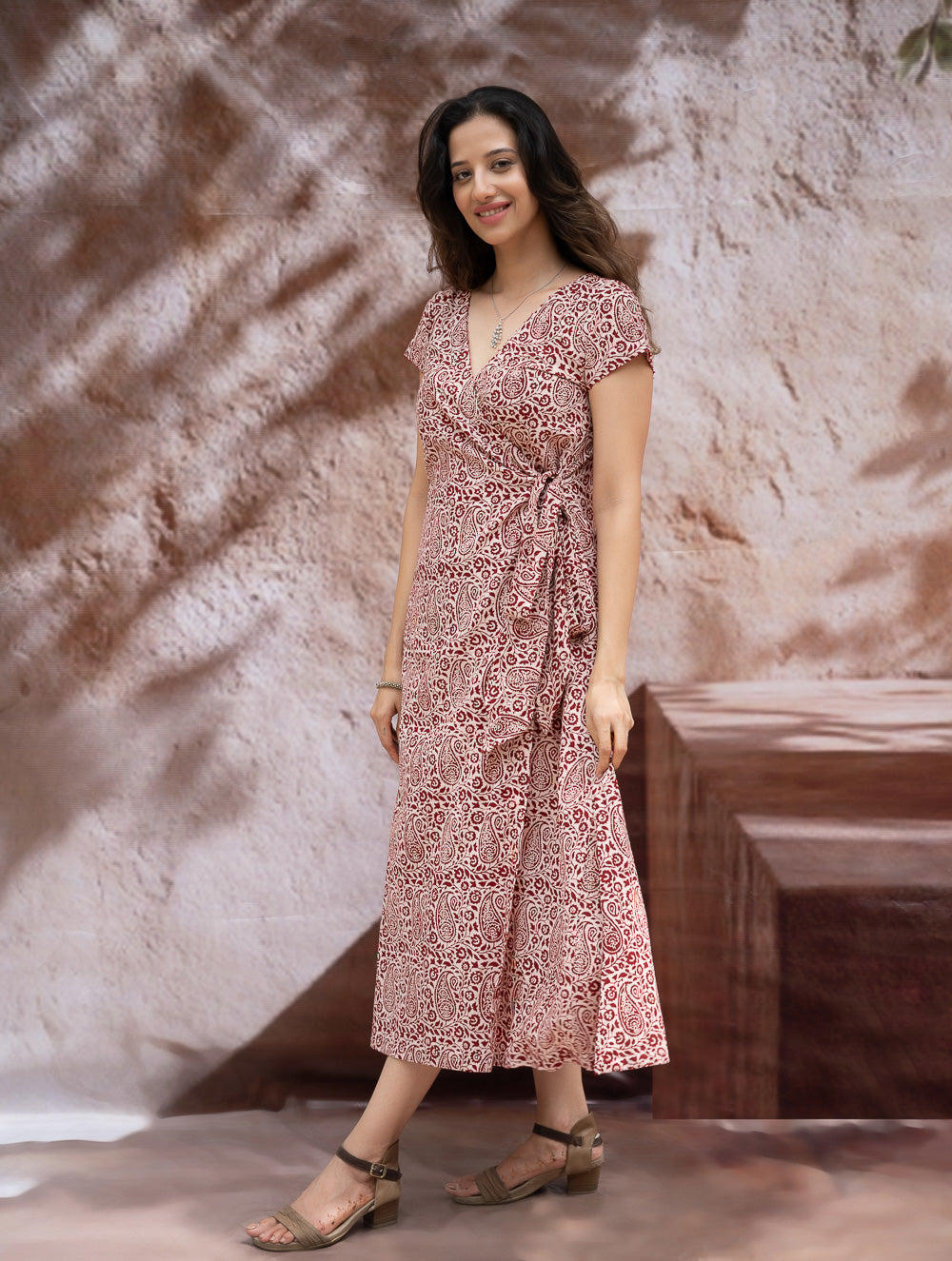 Load image into Gallery viewer, The Work Edit. Bagh Print Cotton Wrap Dress - Paisleys