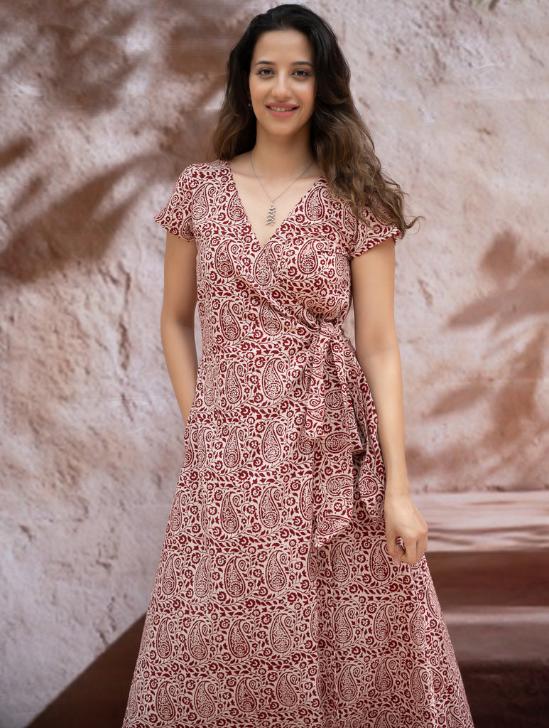 The Work Edit. Bagh Print Cotton Wrap Dress - Paisleys