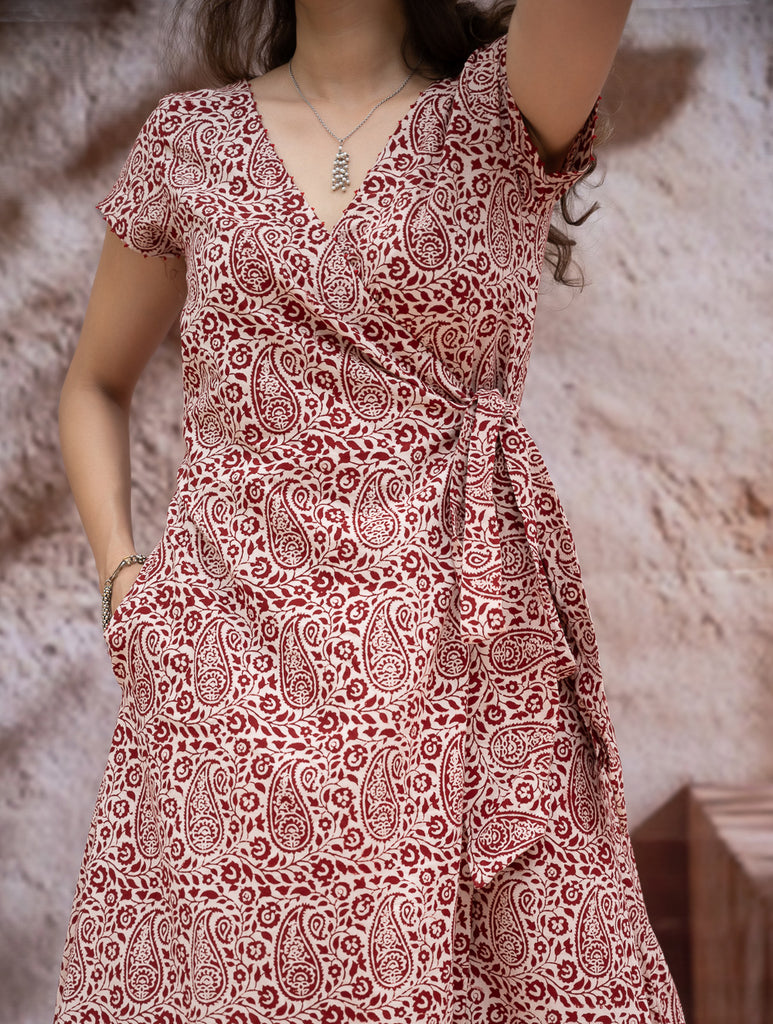 The Work Edit. Bagh Print Cotton Wrap Dress - Paisleys