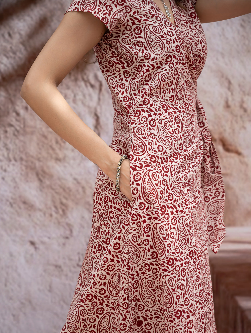 Load image into Gallery viewer, The Work Edit. Bagh Print Cotton Wrap Dress - Paisleys