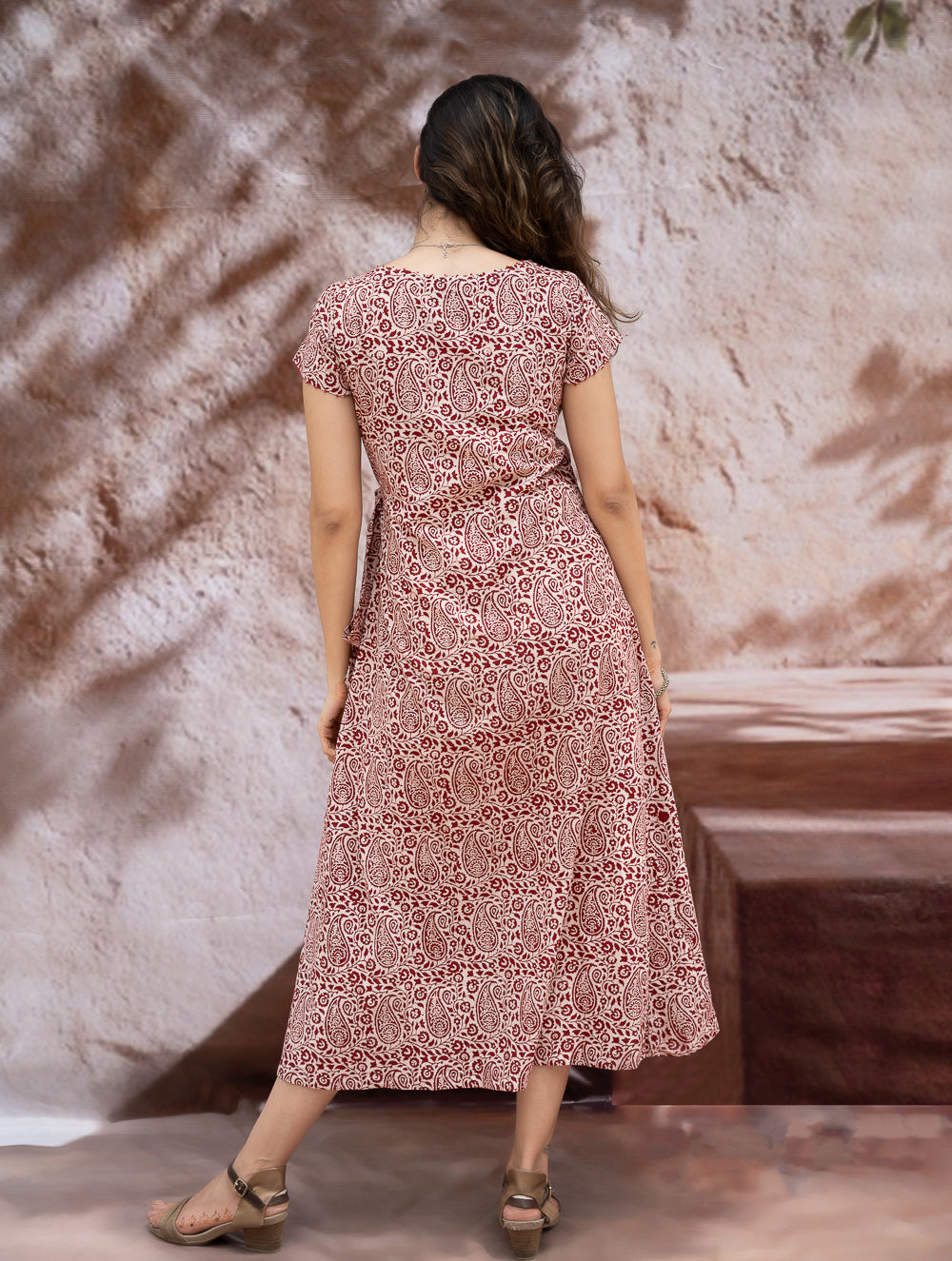 Load image into Gallery viewer, The Work Edit. Bagh Print Cotton Wrap Dress - Paisleys