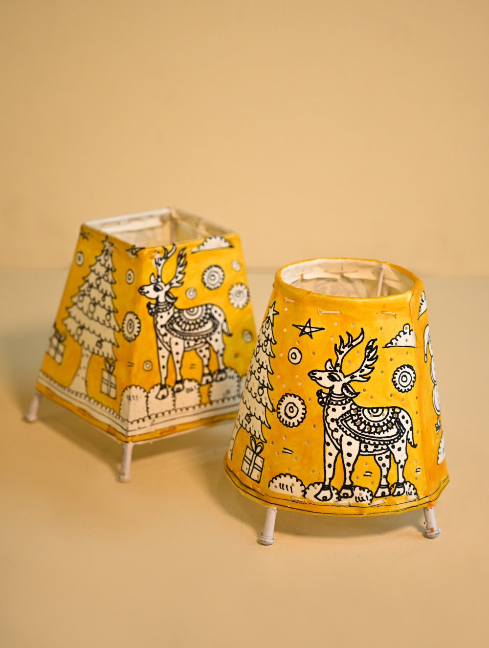 The Christmas Tableau - Andhra Leather Craft Lamp Shade Pair - Hearthlight Noel (Set of 2)