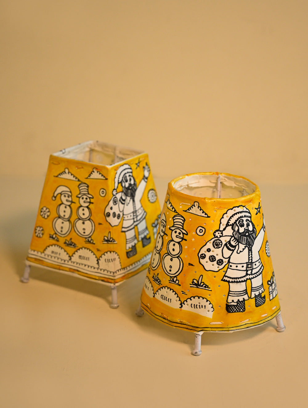 The Christmas Tableau - Andhra Leather Craft Lamp Shade Pair - Hearthlight Noel (Set of 2)