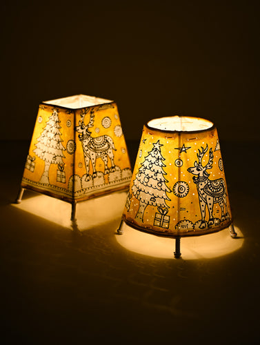 The Christmas Tableau - Andhra Leather Craft Lamp Shade Pair - Hearthlight Noel (Set of 2)