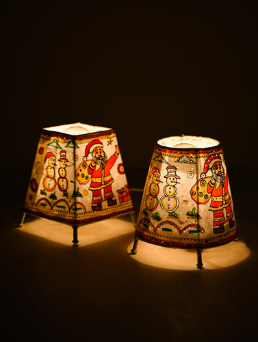 The Christmas Tableau - Andhra Leather Craft Lamp Shade Pair - Merry Silhouettes (Set of 2)