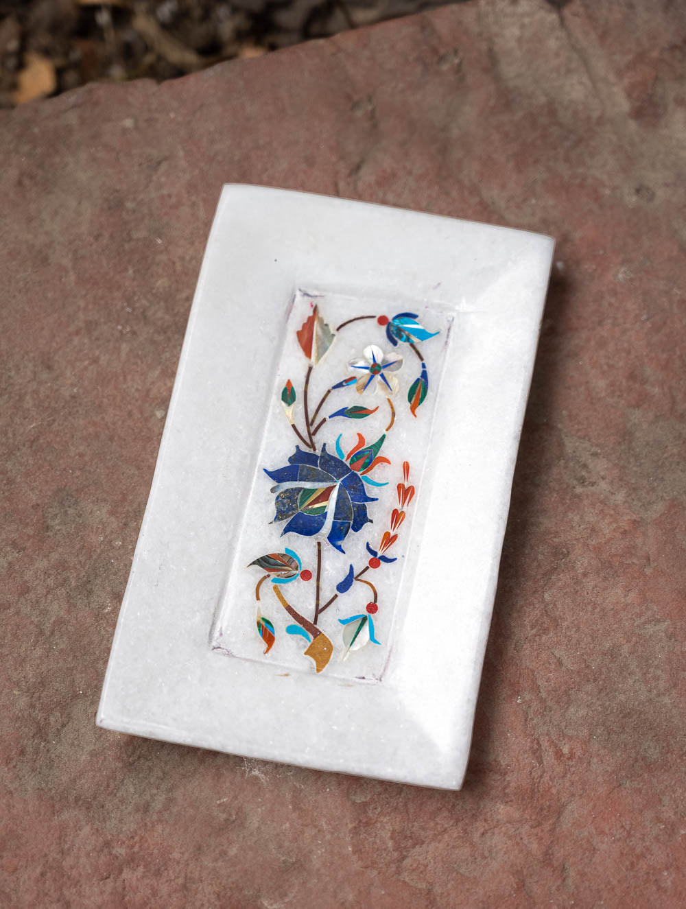 The Gulraiz Collection. Exclusive Blue Bloom Marble Inlay Tray (4" x 5'')