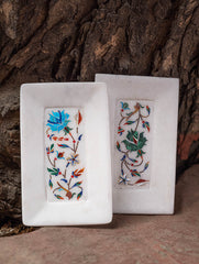 The Gulraiz Collection. Exclusive Floral Duo Marble Inlay Trays (Set of Two)