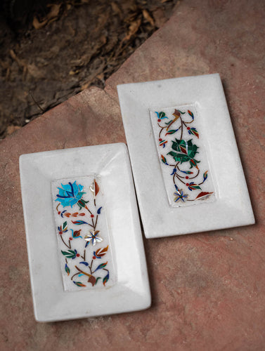 The Gulraiz Collection. Exclusive Floral Duo Marble Inlay Trays (Set of Two)