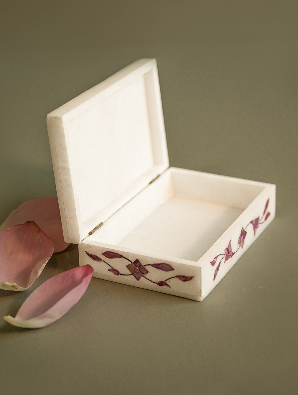 The Gulraiz Collection. Exclusive Marble Inlay Box - Pink Blooms 