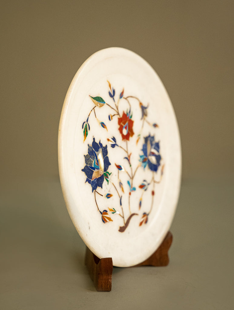 The Gulraiz Collection. Exclusive Marble Inlay Round Decorative Plate Curio - Floral Bagh
